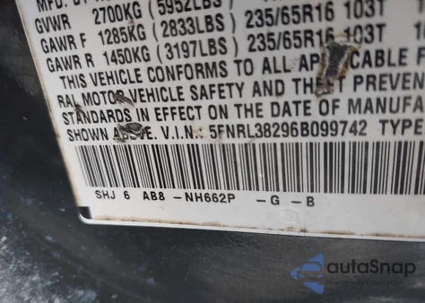 2006 Honda Odyssey Lx from USA, damaged, VIN 5FNRL38296B099742